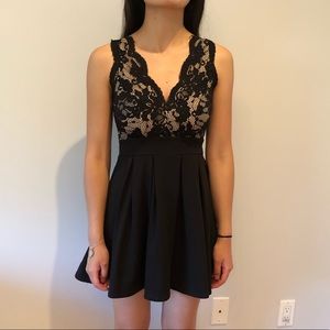Black lace mini skater dress